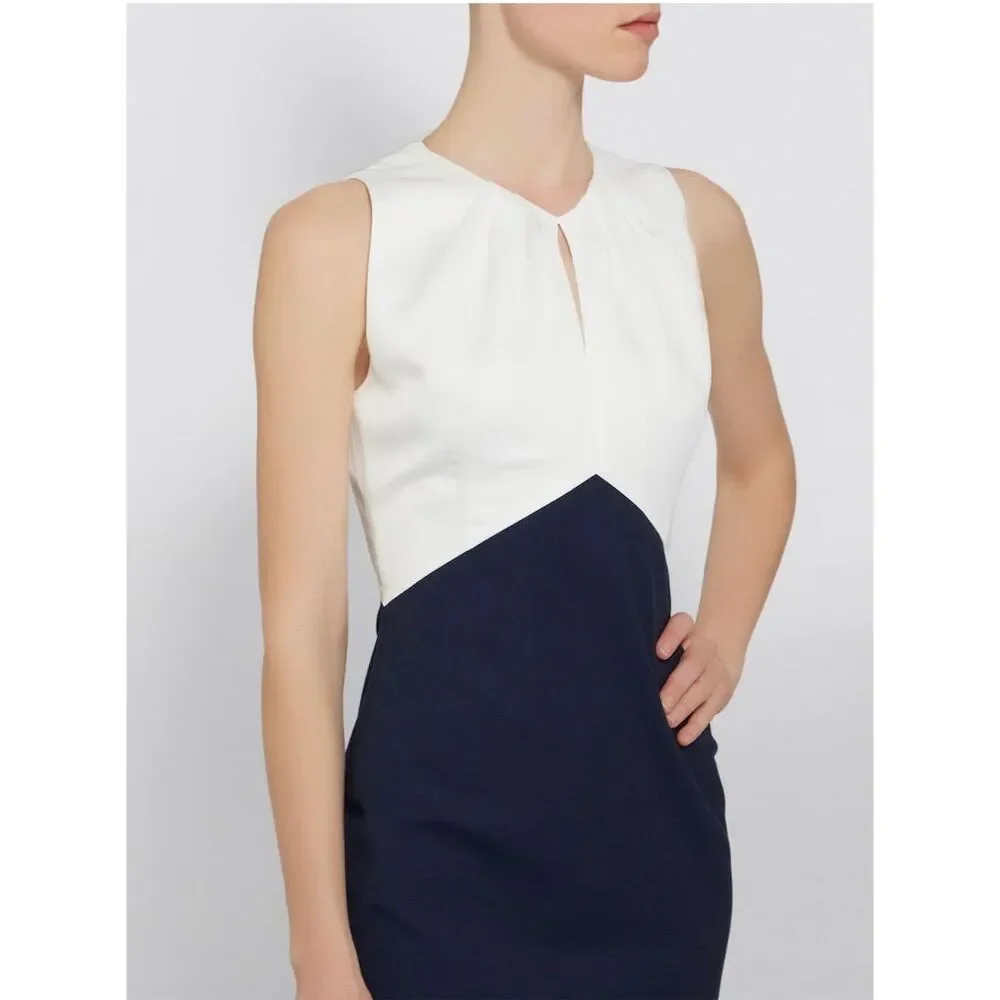 Ted Baker White and Navy Colorblock Midi Dress